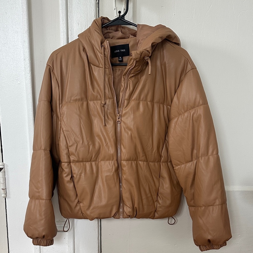 Love Tree Tan Hooded Puffer Jacket